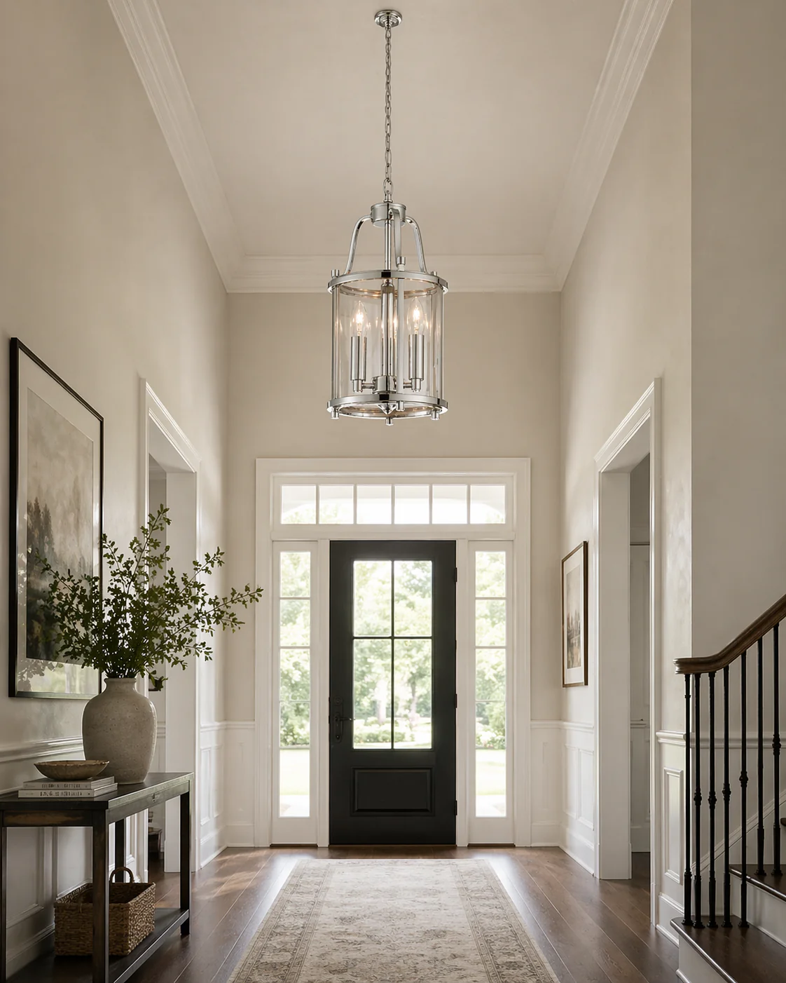 Hakka Small Chrome Hall Lantern with 3 Lights