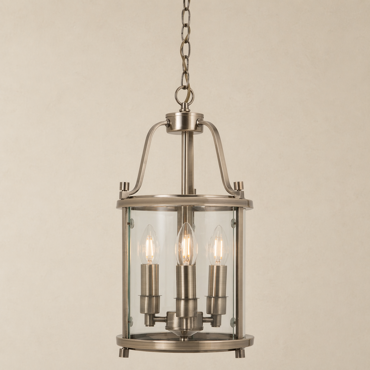 Hakka Small Antique Brass Hall Lantern with 3 Lights