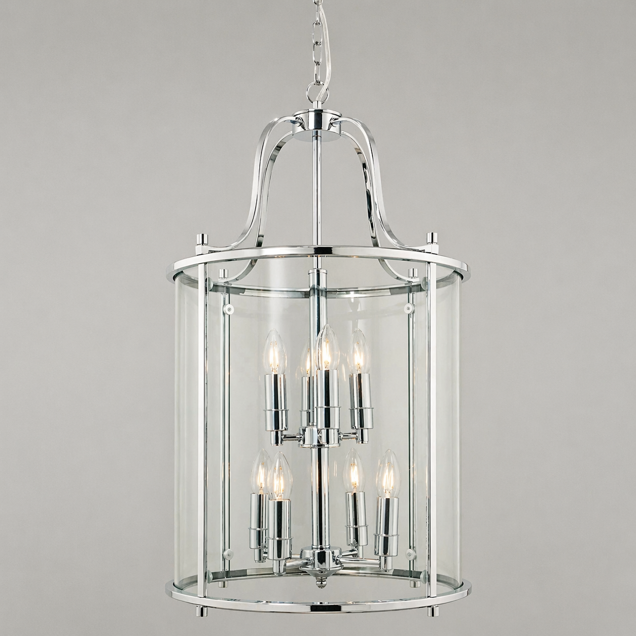 Hakka Large Chrome Hall Lantern with 8 Lights
